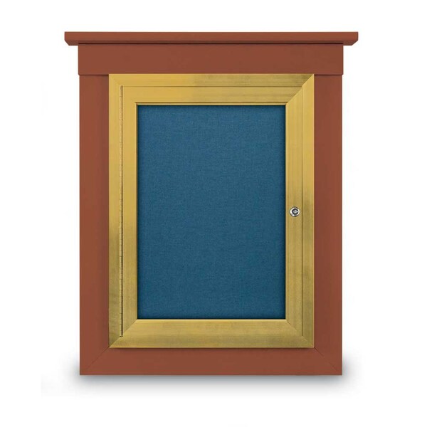 72"x48" 3-Door Enclosed Letterboard, Blue Vinyl/Walnut